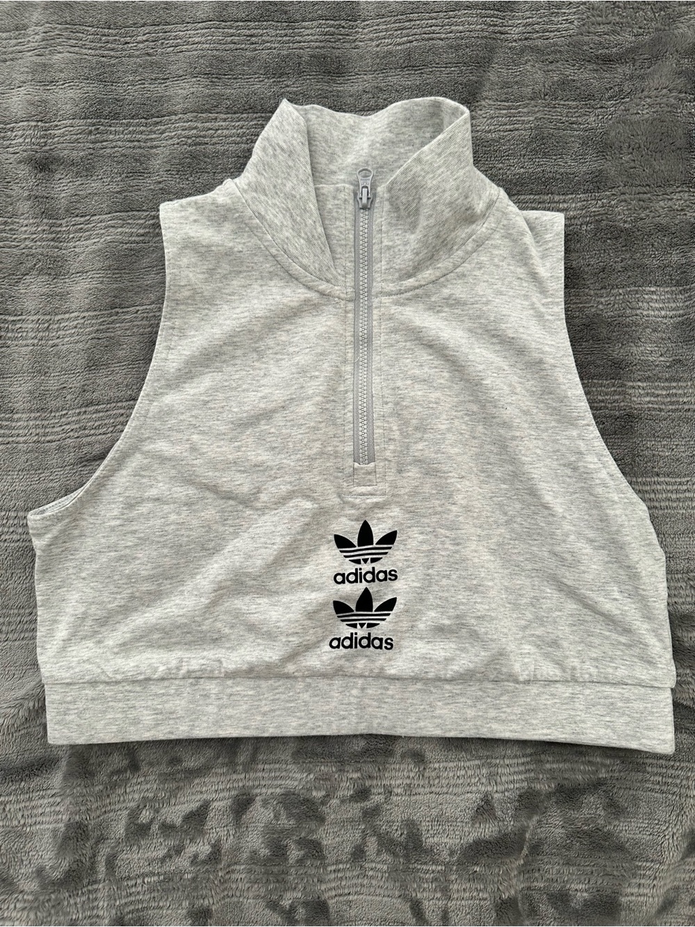 adidas Light Grey Zip-Up Tank with Black Trefoil